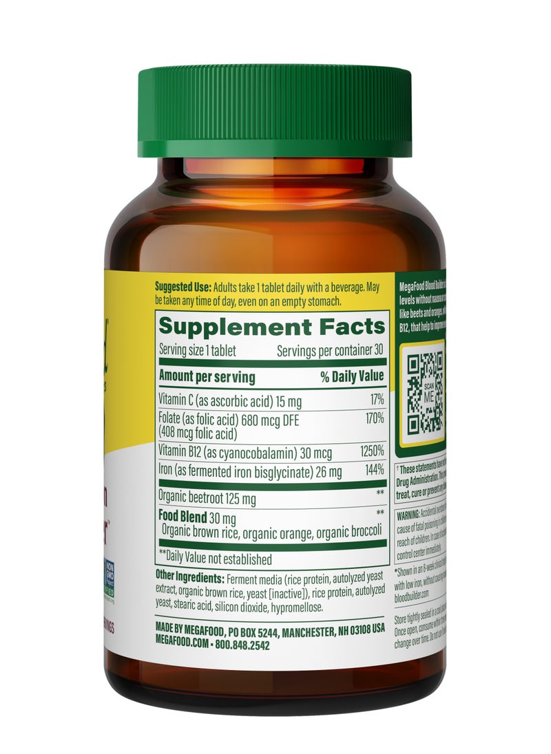 MegaFood MegaFood Blood Builder -Clinically Shown to increase iron levels without side effects - Dietary supplement - 30 Tabs 30 Servings  - Image 3
