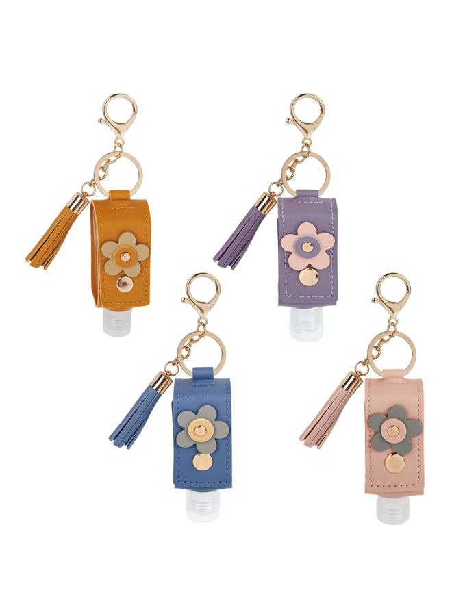 Framendino , 4 Pack Empty Bottles Keychain 30ml Small Squeeze Dispenser Leather Holder Refillable Lotion Case for Travel - Image 1