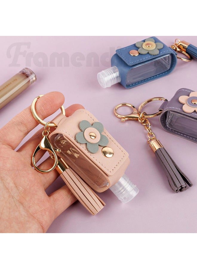 Framendino , 4 Pack Empty Bottles Keychain 30ml Small Squeeze Dispenser Leather Holder Refillable Lotion Case for Travel - Image 5