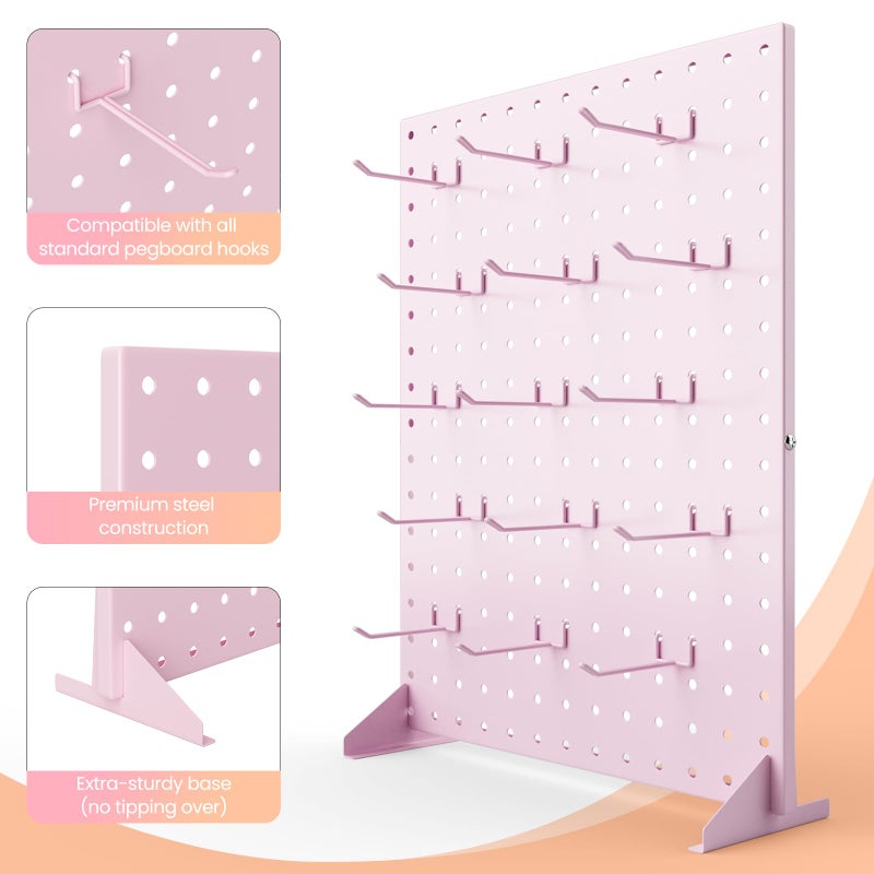 VACONICO Peg Board Display Stand with 15 Hooks, Tabletop Metal Pegboard Shelf for Craft Shows & Fairs, Retail Stores, Vendors Arts and Crafts Finishing - 17x13Inch & Pink - Image 2