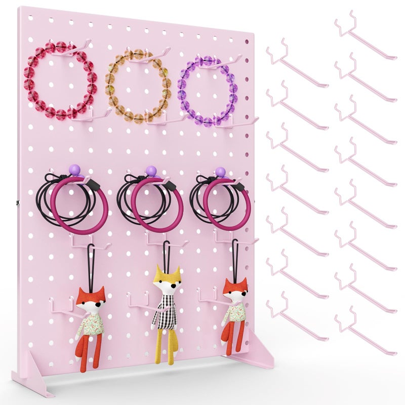 VACONICO Peg Board Display Stand with 15 Hooks, Tabletop Metal Pegboard Shelf for Craft Shows & Fairs, Retail Stores, Vendors Arts and Crafts Finishing - 17x13Inch & Pink - Image 1