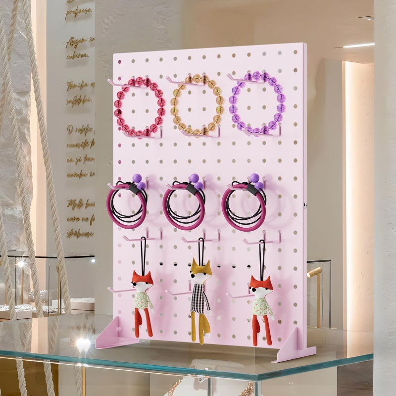 VACONICO Peg Board Display Stand with 15 Hooks, Tabletop Metal Pegboard Shelf for Craft Shows & Fairs, Retail Stores, Vendors Arts and Crafts Finishing - 17x13Inch & Pink - Image 5
