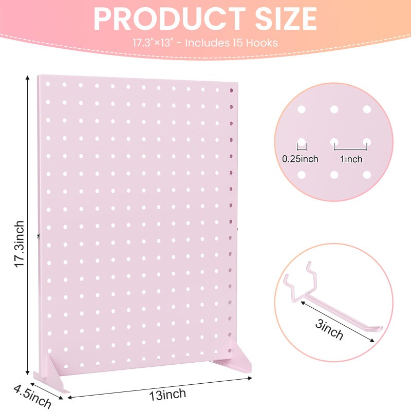 VACONICO Peg Board Display Stand with 15 Hooks, Tabletop Metal Pegboard Shelf for Craft Shows & Fairs, Retail Stores, Vendors Arts and Crafts Finishing - 17x13Inch & Pink - Image 3