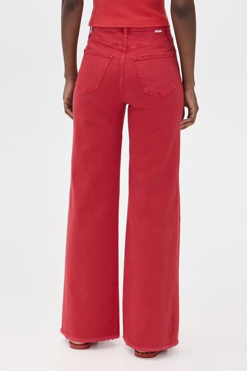Allimy Women's Wide Leg Jeans High Waisted High Rise Baggy Relaxed Fit Flare Boot Cut Bell Bottom Stretchy Raw Hem Mom Straight Leg Jeans Woman Denim Pants Red US 16 - Image 2