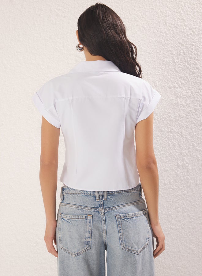 trendyol White Double Breasted Closure Shirt - Image 4