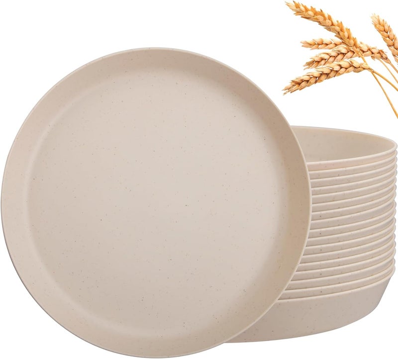 ejonirinjonir EI 18pcs Beige Wheat Straw PlatesUnbreakable Reusable Plastic PlatesMelamine Plate for CampingPicnincFamily Dinnerwheat straw Dinnerware Sets - Image 1