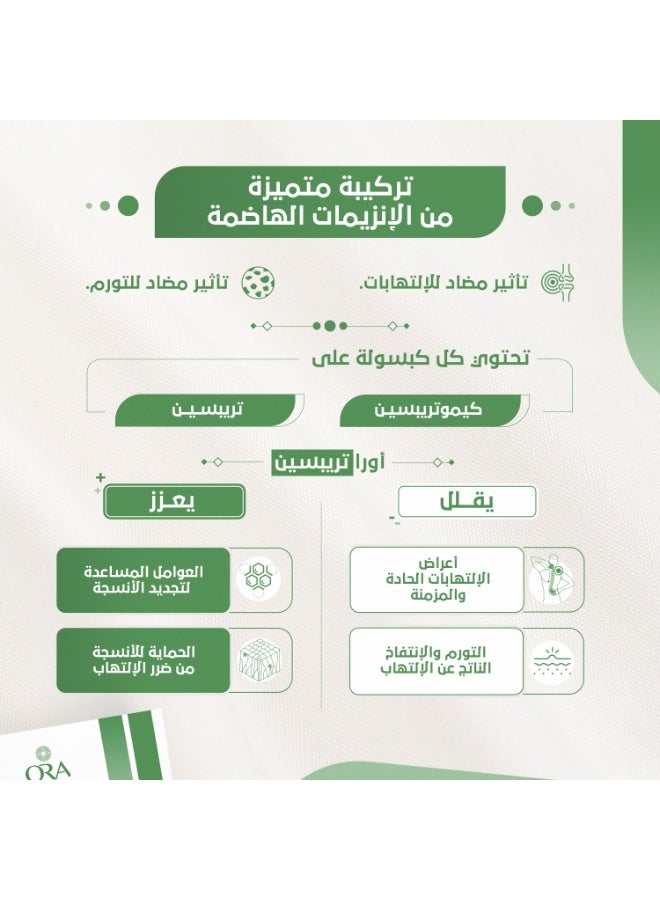 أورا لاينز أورا أوراتريبسين 30 كبسولة – تركيبة فائقة الجودة من الإنزيمات المحللة للبروتينات - Image 2