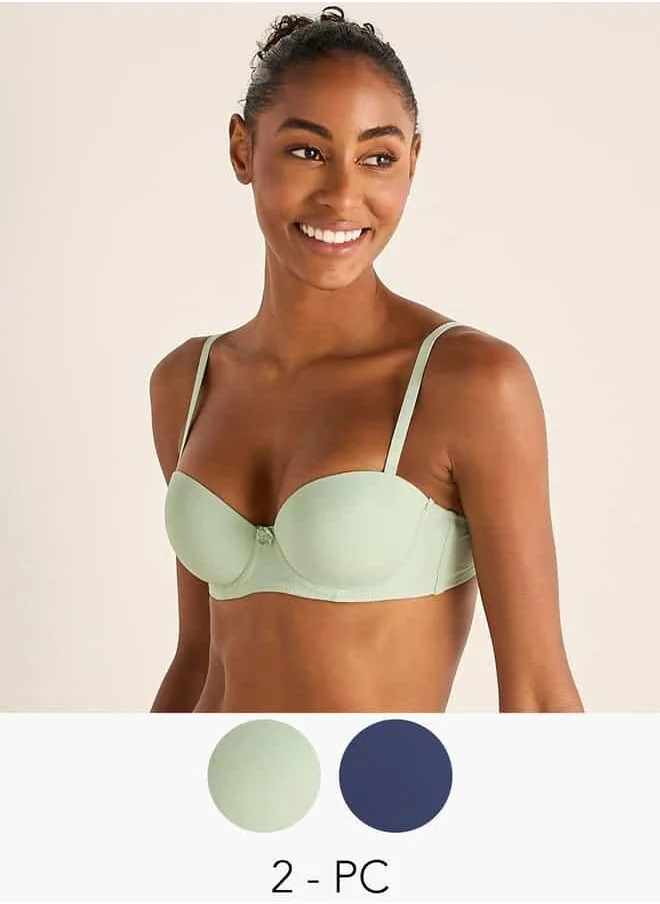 فاف Set of 2 - Bow Detail Balconette Bra with Adjustable Straps