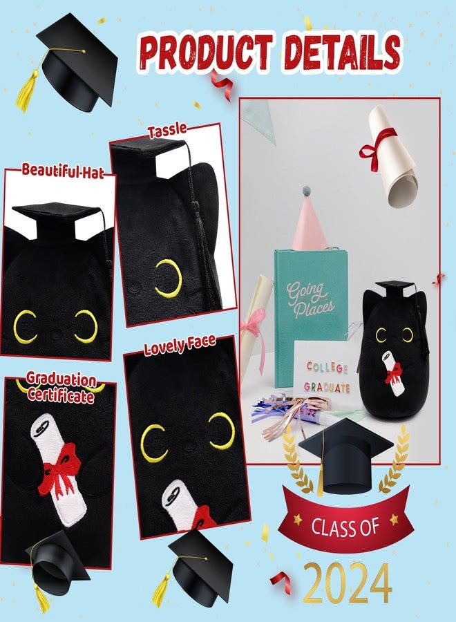JIZWPOOM Cat Stuffed Animals Black Cat Plush,Cat Graduation Plush Black Cat Plushie, Graduation Cat Plush Toy Stuffed Animal Cat for Girls Boys Graduation Party Graduation Gift - Image 3