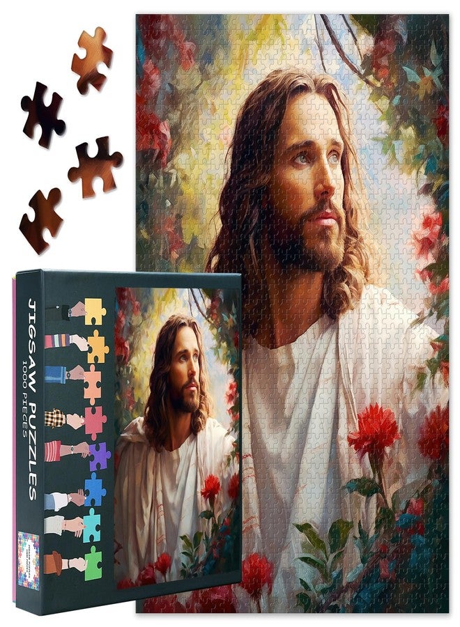 Rebotipy Jigsaw Puzzles 1000 Pieces for Adults, Jesus Christ Holy Cross Jigsaw Puzzles, Flowers Puzzles for Adult 1000 Pieces, Jesus Christ Puzzles, Impossible Puzzle for Adults 20X27 INCH - Image 1
