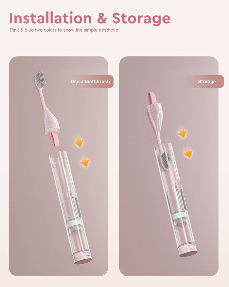 First-zgel 2 Pcs Travel Toothbrush Kit Fold Built-in Toothbrushes Set, Soft Bristles for Travel Camping School Business Trip Essential (Blue, Pink) - Image 3