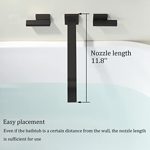 BEIYI Wall Mount Tub Filler, Matte Black Bathtub Faucet Extra Long 11.8" Bath Tub Filler Faucet High Flow 2 Handle Wall Mounted Bathtub Faucets, BY005TB - Image 3