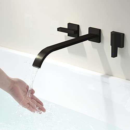 BEIYI Wall Mount Tub Filler, Matte Black Bathtub Faucet Extra Long 11.8" Bath Tub Filler Faucet High Flow 2 Handle Wall Mounted Bathtub Faucets, BY005TB - Image 2