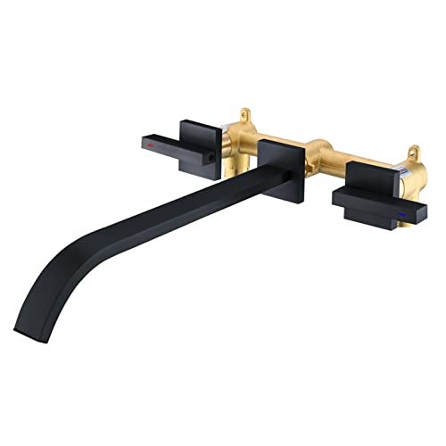 BEIYI Wall Mount Tub Filler, Matte Black Bathtub Faucet Extra Long 11.8" Bath Tub Filler Faucet High Flow 2 Handle Wall Mounted Bathtub Faucets, BY005TB - Image 1