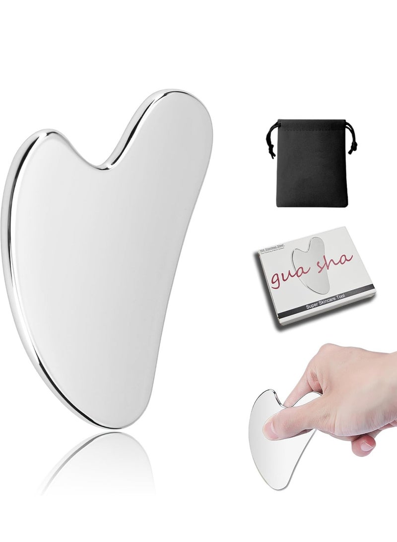 Loquat Stainless Steel Gua Sha Facial Tools, Metal Guasha Scraping Massage Tool, Lymphatic Drainage Massage Scraper for Face, Eyes, Neck, Body - Image 1