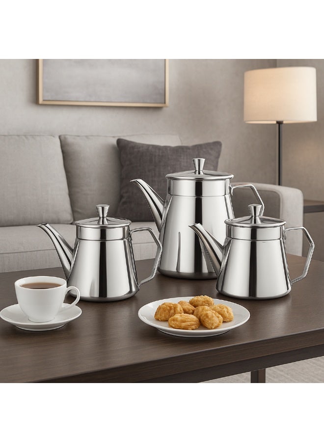 المرحومي طقم أباريق شاي استيل فاخر – 3 قطع (0.7 لتر + 0.9 لتر + 1.2 لتر) - Image 1