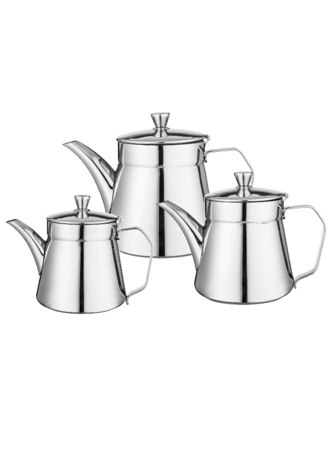 المرحومي طقم أباريق شاي استيل فاخر – 3 قطع (0.7 لتر + 0.9 لتر + 1.2 لتر) - Image 2