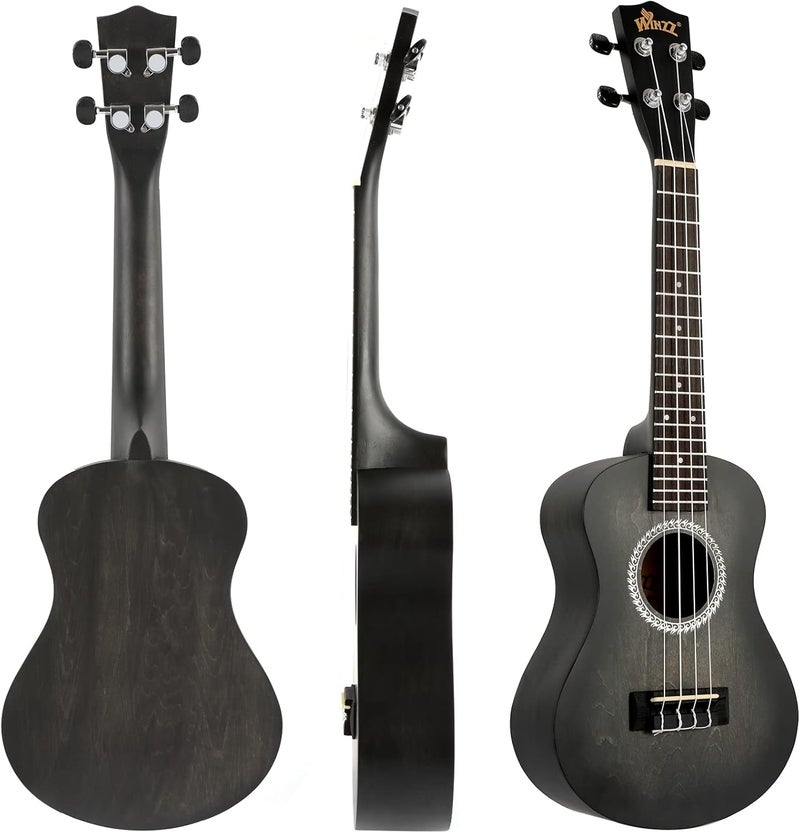 Winzz HAND RUBBED Series - Concert Ukulele Vintage Hawaiian with Bag, Tuner, Strap, Extra Strings, Fingerboard Sticker, 23 Inches, Black - Image 5