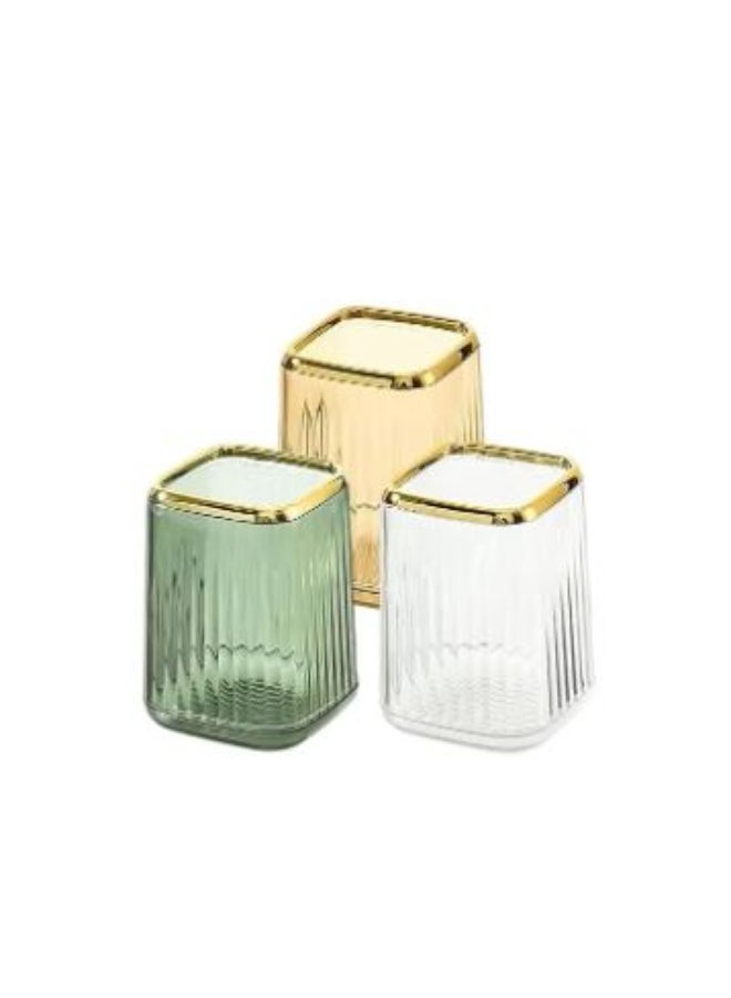 منظم حامل فرش المكياج لطاولة الزينة، كوب تخزين وحاوية فرش بتصميم مخطط لسطح الحمام، كوب حامل أقلام ومستحضرات تجميل للمكتب، قطعة واحدة، متعدد الألوان - Image 1