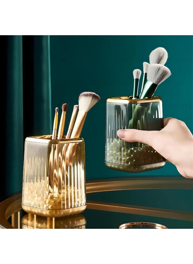 منظم حامل فرش المكياج لطاولة الزينة، كوب تخزين وحاوية فرش بتصميم مخطط لسطح الحمام، كوب حامل أقلام ومستحضرات تجميل للمكتب، قطعة واحدة، متعدد الألوان - Image 2