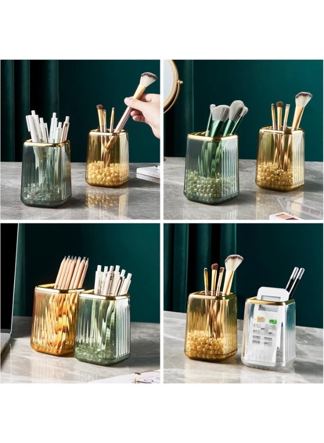 منظم حامل فرش المكياج لطاولة الزينة، كوب تخزين وحاوية فرش بتصميم مخطط لسطح الحمام، كوب حامل أقلام ومستحضرات تجميل للمكتب، قطعة واحدة، متعدد الألوان - Image 3