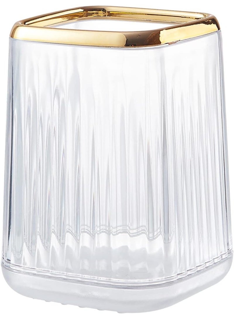 منظم حامل فرش المكياج لطاولة الزينة، كوب تخزين وحاوية فرش بتصميم مخطط لسطح الحمام، كوب حامل أقلام ومستحضرات تجميل للمكتب، قطعة واحدة، متعدد الألوان - Image 5