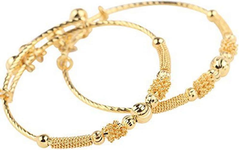 Kugoa loyoe jewelry 24k Yellow Gold Plated Baby's Bracelet Adjustable Children's Bangle(2pcs/lot) - Image 1