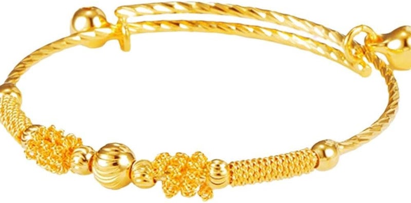 Kugoa loyoe jewelry 24k Yellow Gold Plated Baby's Bracelet Adjustable Children's Bangle(2pcs/lot) - Image 4