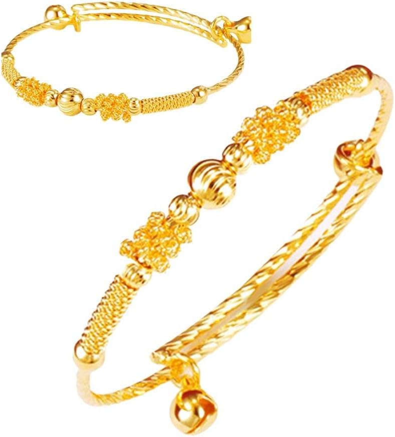 Kugoa loyoe jewelry 24k Yellow Gold Plated Baby's Bracelet Adjustable Children's Bangle(2pcs/lot) - Image 2