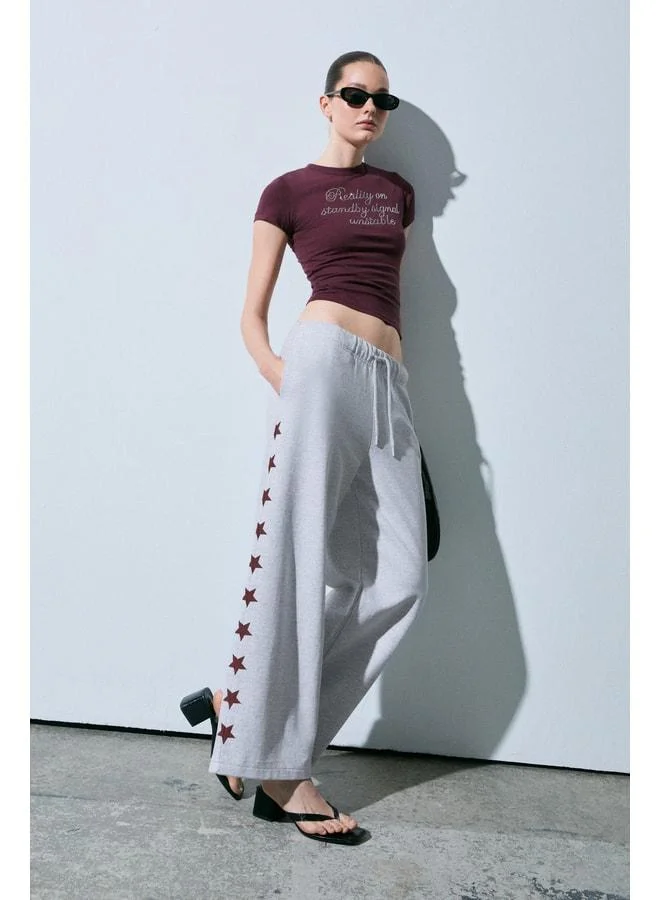 GRIMELANGE LIBRATE Women's Organic Cotton Printed Detailed Double Pocket Oversized Grimelanj Sweatpants.