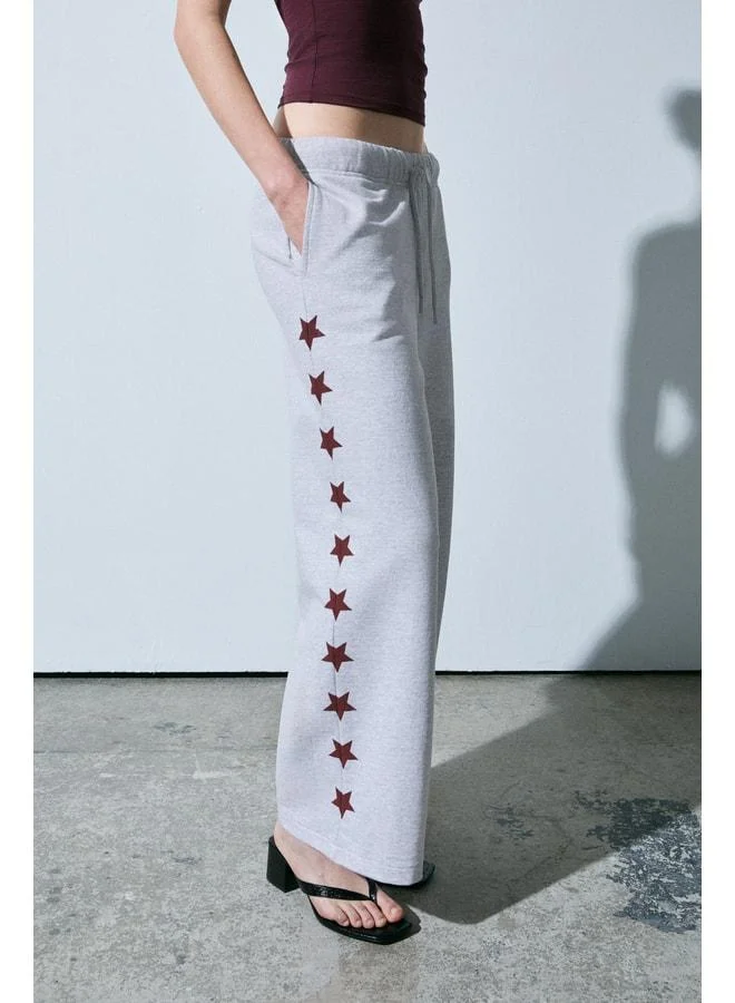 GRIMELANGE LIBRATE Women's Organic Cotton Printed Detailed Double Pocket Oversized Grimelanj Sweatpants.