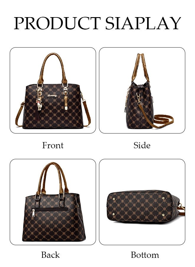 DUNISO - Women Handbags and Purse Tote Bags for Ladies with Tassel Pendant Fashionable Satchel Shoulder Bag Retro Top Handle Zip Top for Working Traveling Party Daypack - Image 1