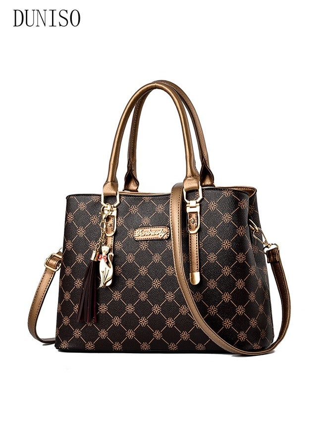 DUNISO - Women Handbags and Purse Tote Bags for Ladies with Tassel Pendant Fashionable Satchel Shoulder Bag Retro Top Handle Zip Top for Working Traveling Party Daypack - Image 1