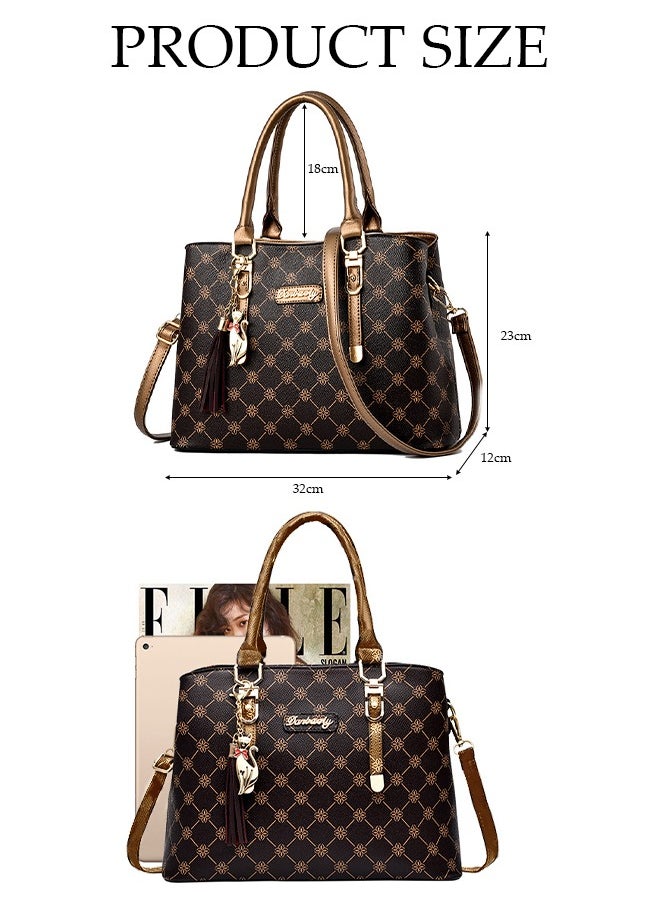 DUNISO - Women Handbags and Purse Tote Bags for Ladies with Tassel Pendant Fashionable Satchel Shoulder Bag Retro Top Handle Zip Top for Working Traveling Party Daypack - Image 1