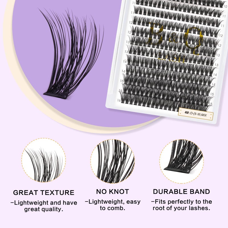 B&qaugen Lash Clusters Individual Lashes Lash 280 PCS Eyelash Clusters False Eyelash 45D Lash Extension Fluffy Natural Cluster Eyelash Extensions DIY Eyelash Extensions at Home (45D-0.07C,9-16MIX) - Image 3