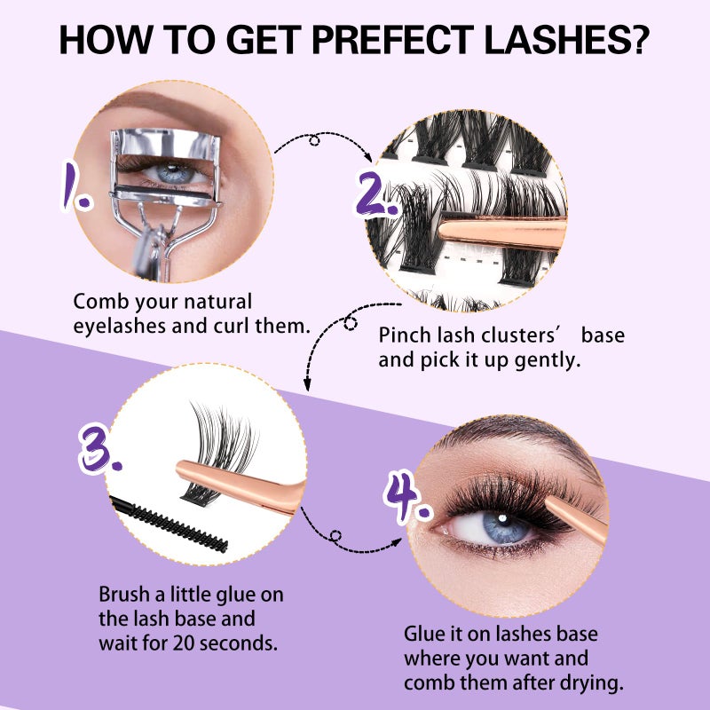 B&qaugen Lash Clusters Individual Lashes Lash 280 PCS Eyelash Clusters False Eyelash 45D Lash Extension Fluffy Natural Cluster Eyelash Extensions DIY Eyelash Extensions at Home (45D-0.07C,9-16MIX) - Image 5