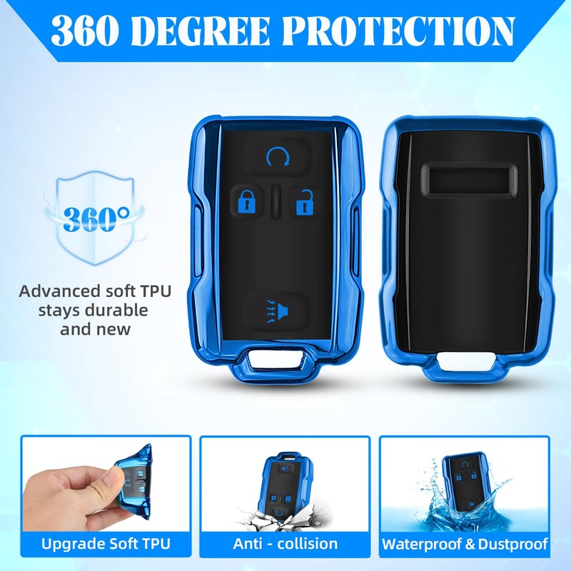 QBUC for Chevy Key Fob Cover with Keychain Soft TPU Key Shell Compatible with Chevy Colorado Silverado Suburban Tahoe GMC Sierra Yukon Canyon (B:Blue) - Image 4