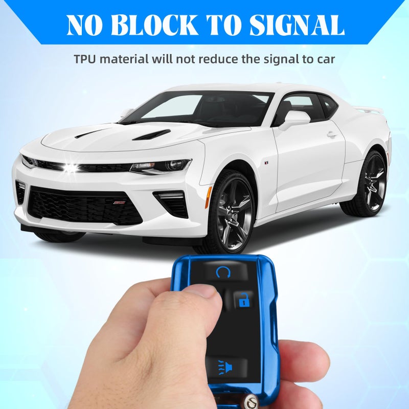 QBUC for Chevy Key Fob Cover with Keychain Soft TPU Key Shell Compatible with Chevy Colorado Silverado Suburban Tahoe GMC Sierra Yukon Canyon (B:Blue) - Image 3