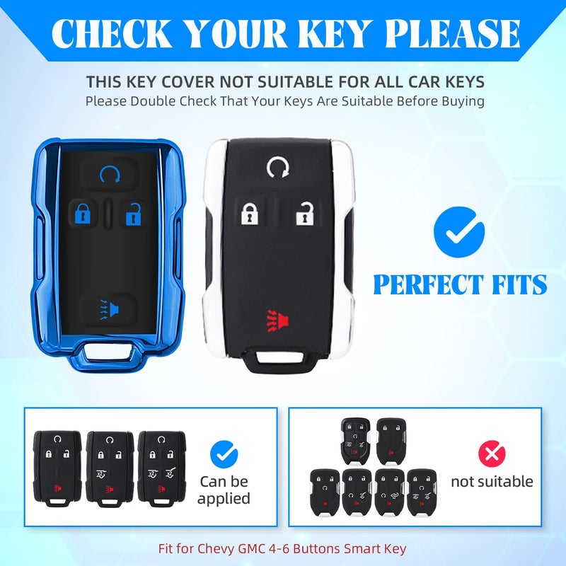QBUC for Chevy Key Fob Cover with Keychain Soft TPU Key Shell Compatible with Chevy Colorado Silverado Suburban Tahoe GMC Sierra Yukon Canyon (B:Blue) - Image 2