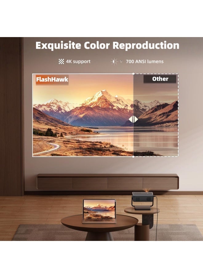 FlashHawk Projector 4K Home Cinema - 700 ANSI Native 1080P Mini Portable Smart Android OS Projectors with WiFi 6 And Bluetooth 5 For Outdoor Movie, Auto Focus and Keystone, 3D Stereo Sound - Image 5