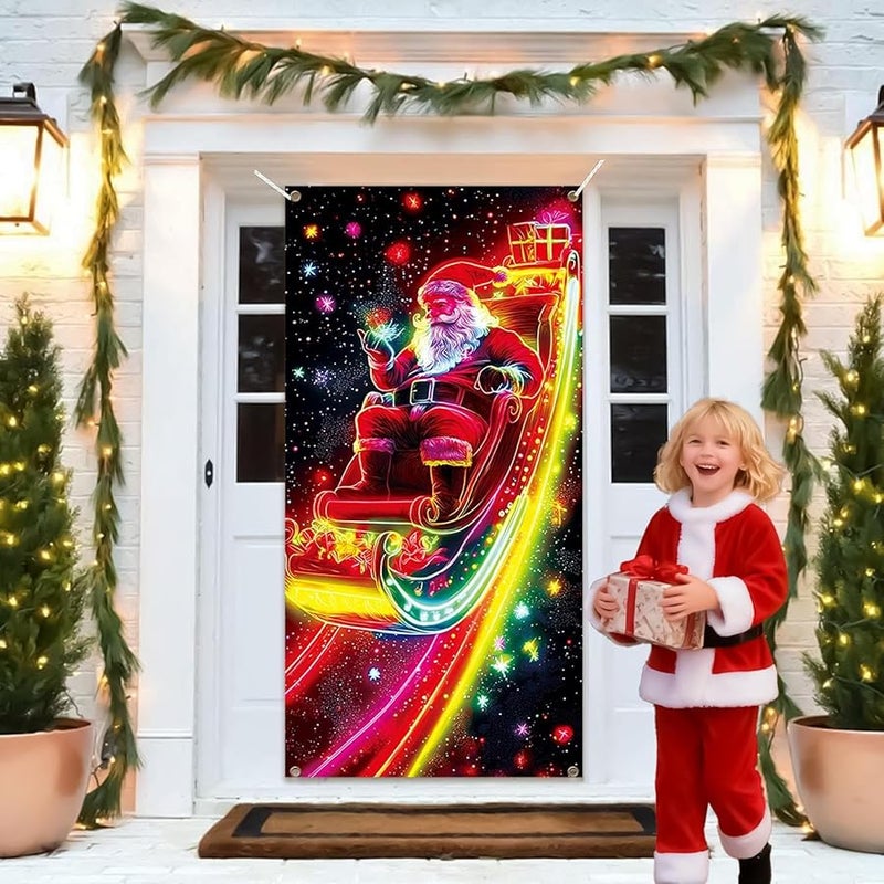 Christmas Santa Door Banner 3x6ft UV Fluorescent Holiday Decor For Porch Garage Entrance - Image 3