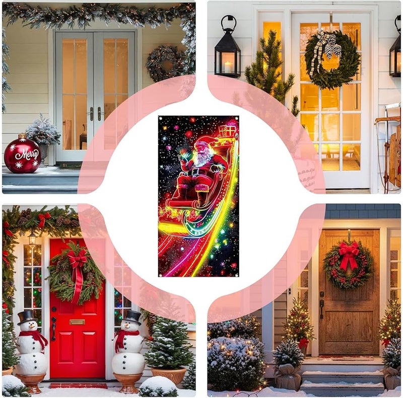 Christmas Santa Door Banner 3x6ft UV Fluorescent Holiday Decor For Porch Garage Entrance - Image 5