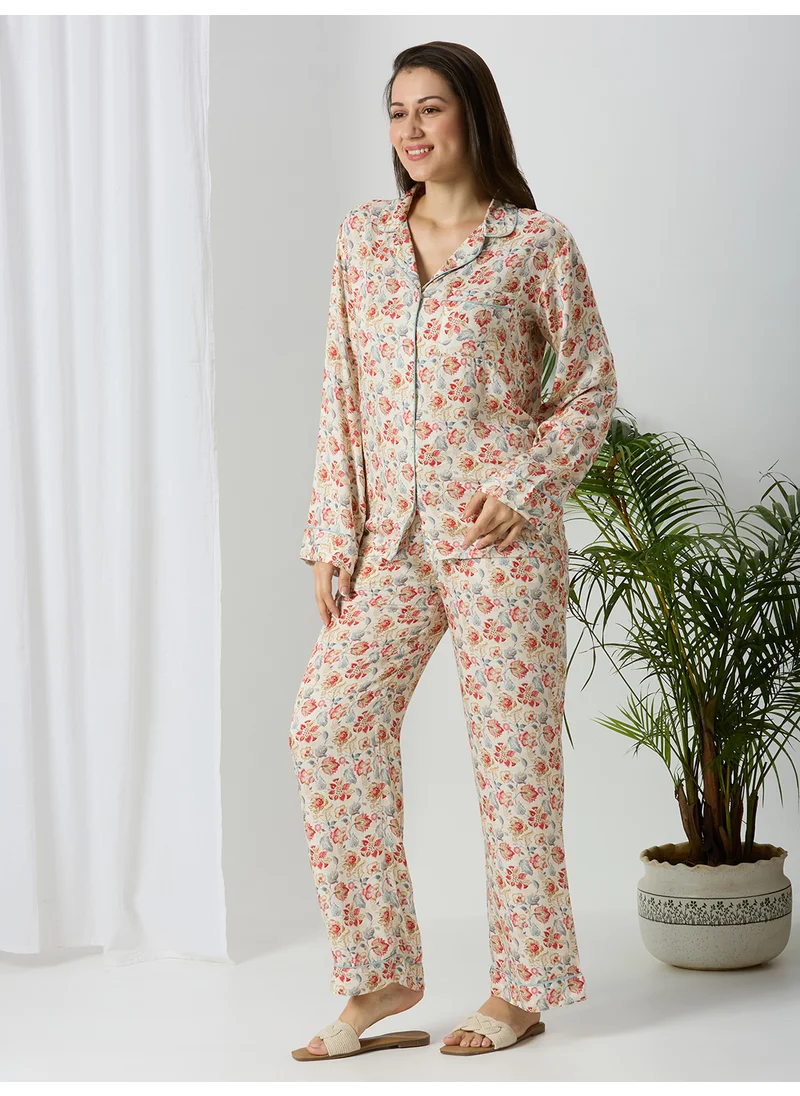 AMMARZO Bloom Whisper Modal Satin Night Suit Set