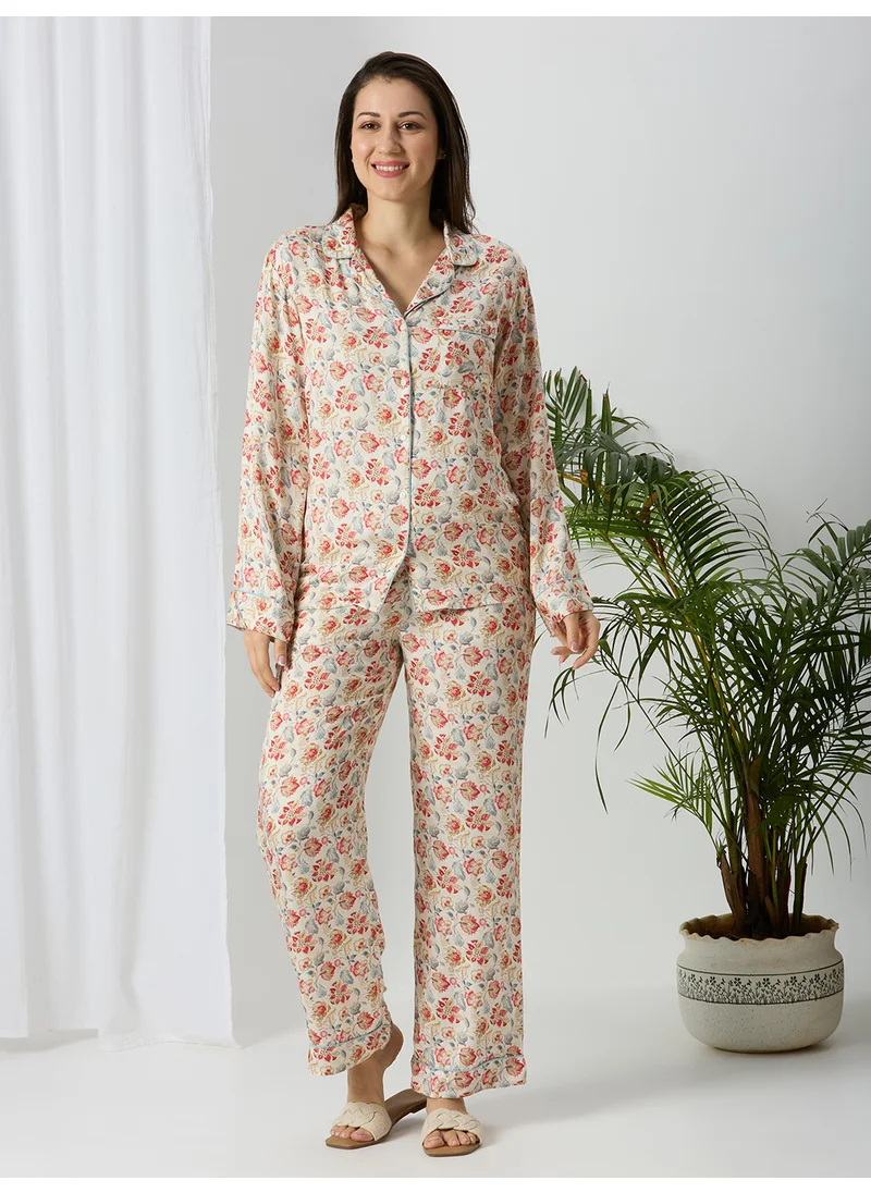 AMMARZO Bloom Whisper Modal Satin Night Suit Set