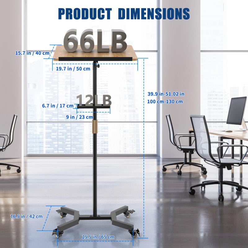 ZHOOGE Lectern Podium Stand with Storage Platform, Height Adjustable Steady Standing Design Teacher Speaker Lecture Classroom Presentation Stand for Speech, Lecture, Church, Reading or Laptop Desk - Image 2
