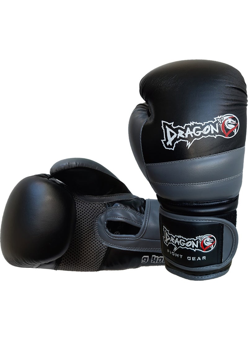 Dragon Attack 6 Boxing Gloves Kickboxing Muay Thai Boxing Gloves and Bandage Black Color Set of 2  - Image 5