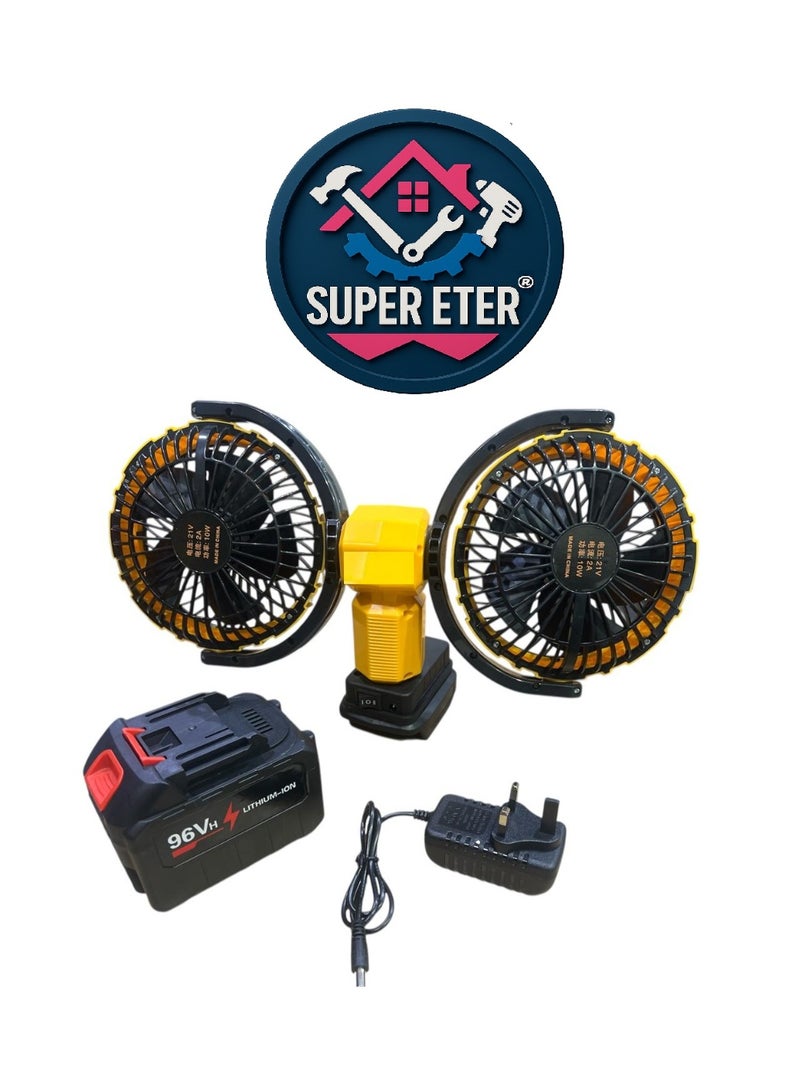 سوبر  ايتير مروحة عطرية مزدوجة الرأس من SUPER ETER – موديل 10006385 – تعمل ببطارية ليثيوم قابلة لإعادة الشحن – دوران 720° مزدوج – تبريد قوي وصامت – مناسبة للسيارة، المكتب، والنزهات - Image 1
