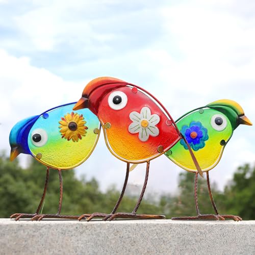 LEGIFO Bird Garden Decor for Outside, Glass & Metal Yard Art Decorations Outdoor Decor for Patio Backyard, Gift for Women Grandma Mom（3 Pack） - Image 1