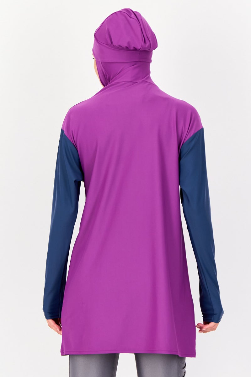 arena Women Brand Logo Hooded Rashguard, Purple - Image 3