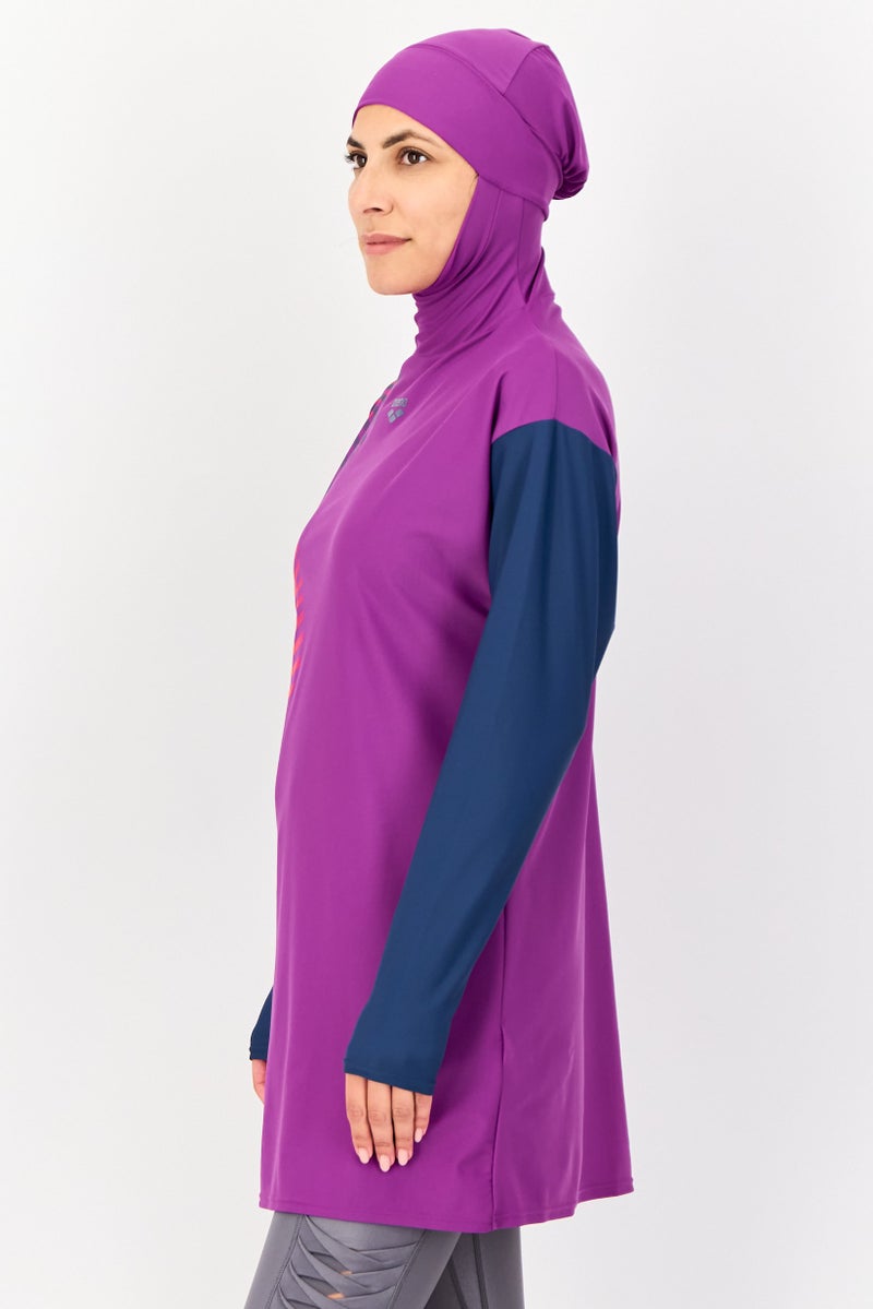 arena Women Brand Logo Hooded Rashguard, Purple - Image 4
